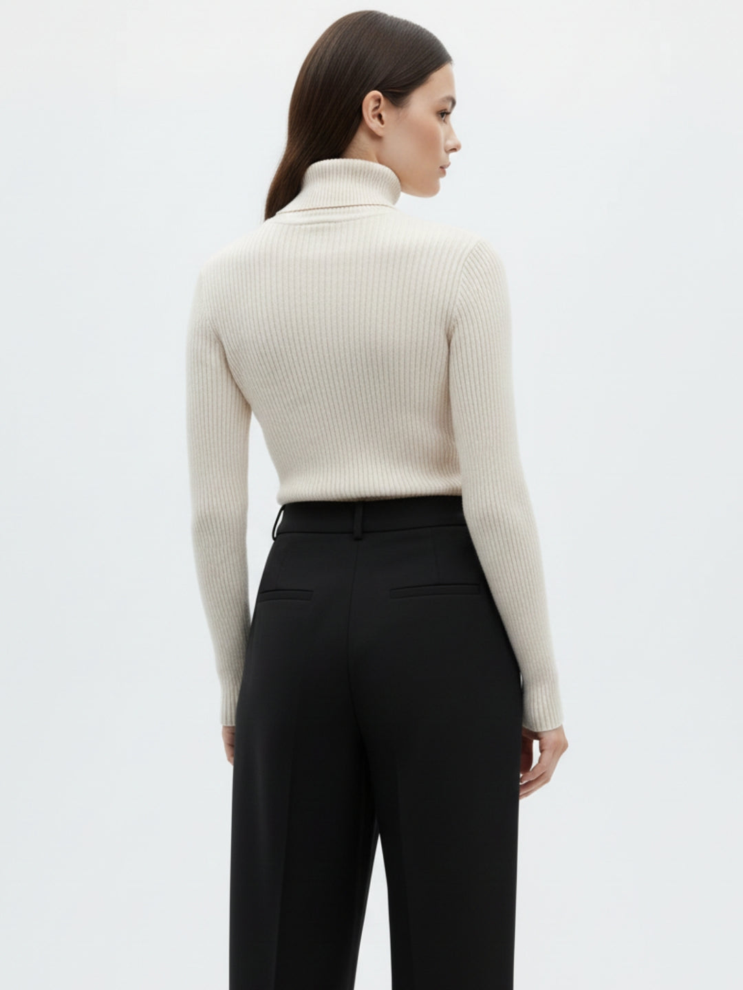 Beige Full Sleeve Turtle Neck Top