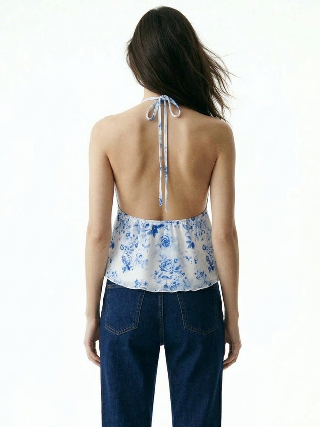 Blue Halter Neck Empire Waist Line Top