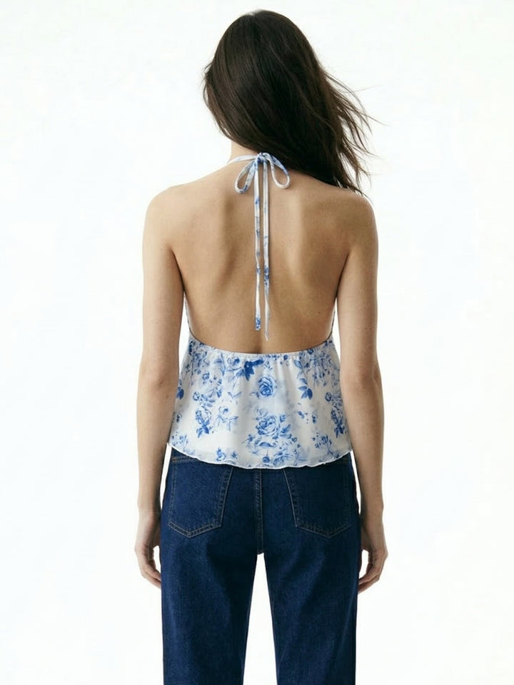 Blue Halter Neck Empire Waist Line Top