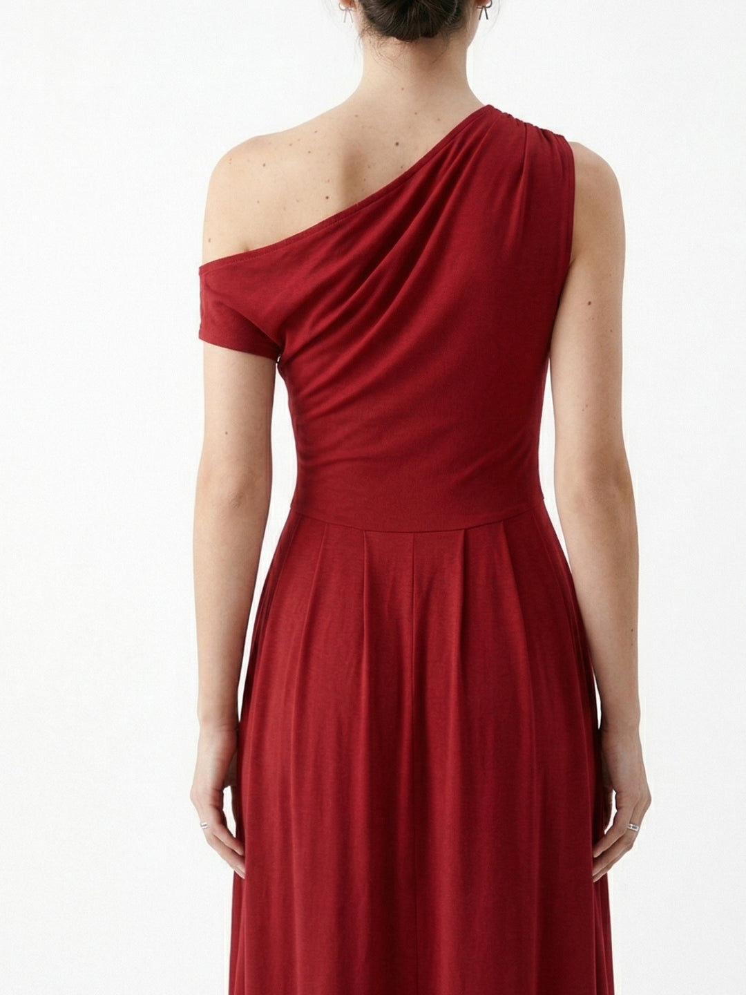 Red One Shoulder Drop Waist Dress