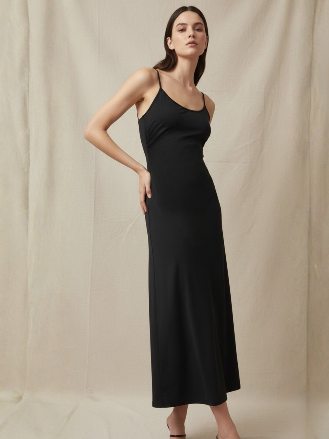 Black Spaghetti Strap Flared Dress