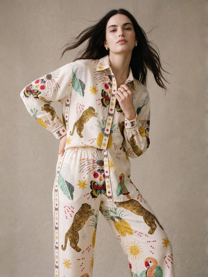 Off white Placement Printed Shirt And Pant Set