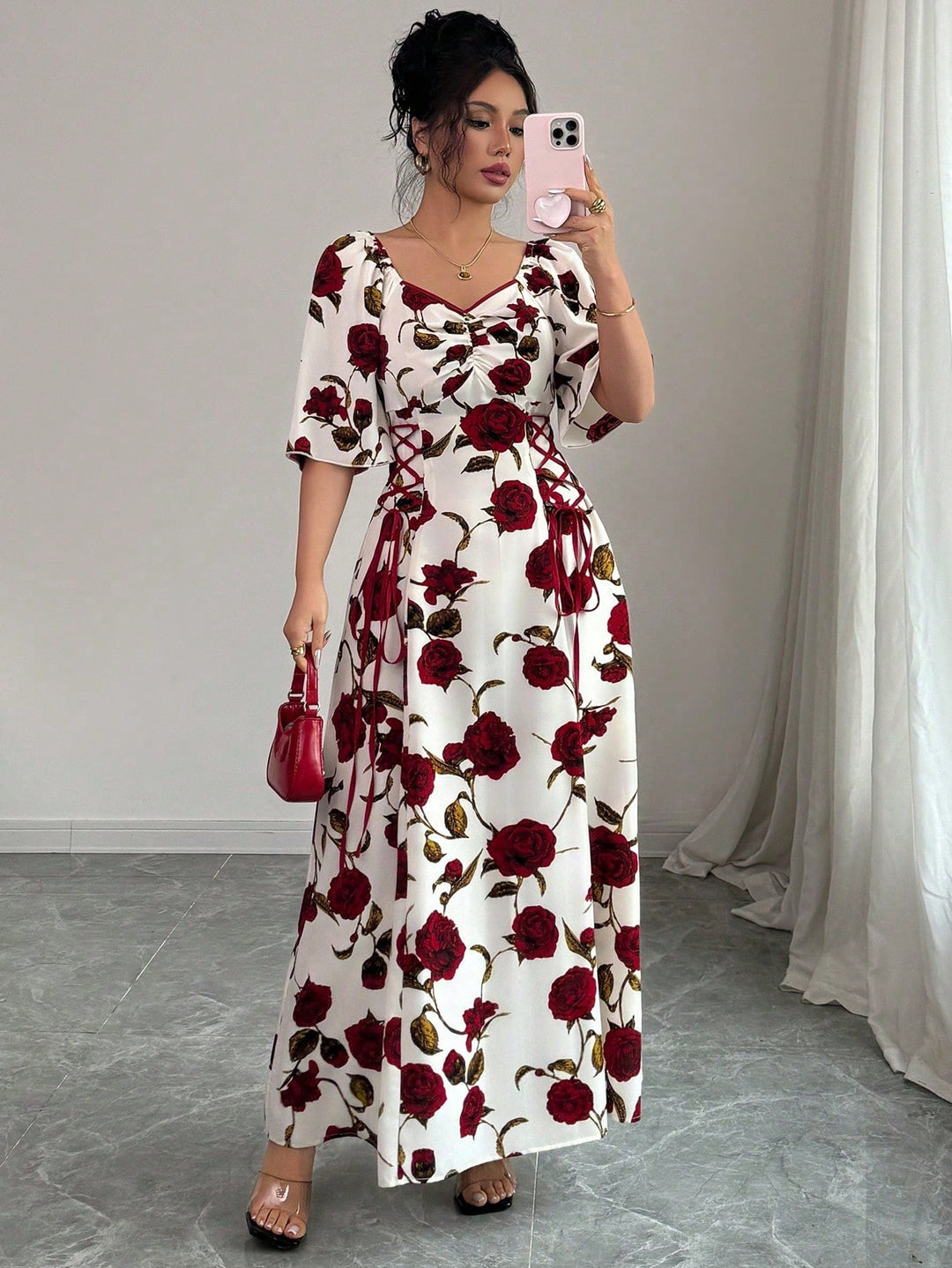 White Floral Print Maxi Dress