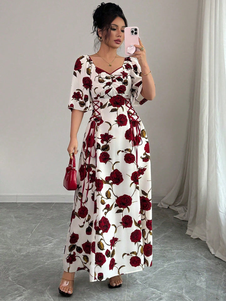 White Floral Print Maxi Dress