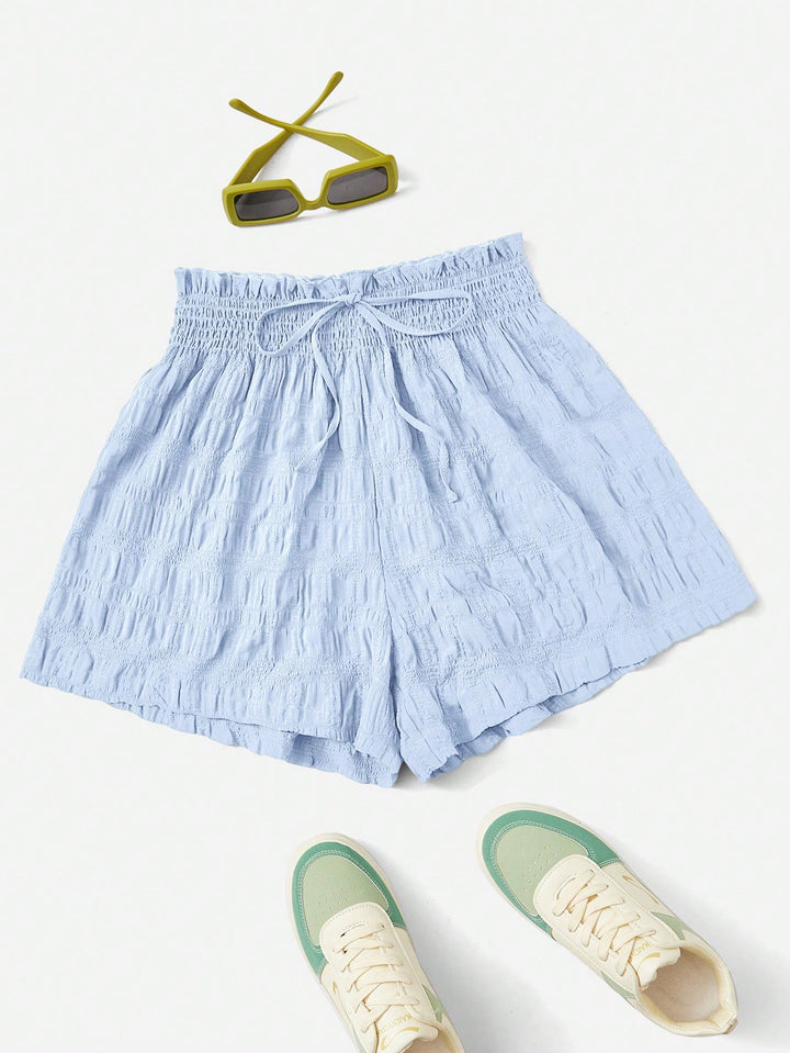 Blue Flowy Textured Shorts