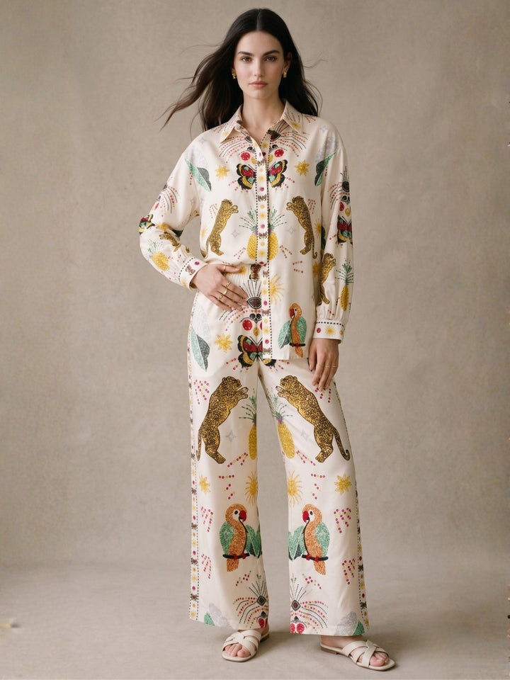 Off white Placement Printed Shirt And Pant Set