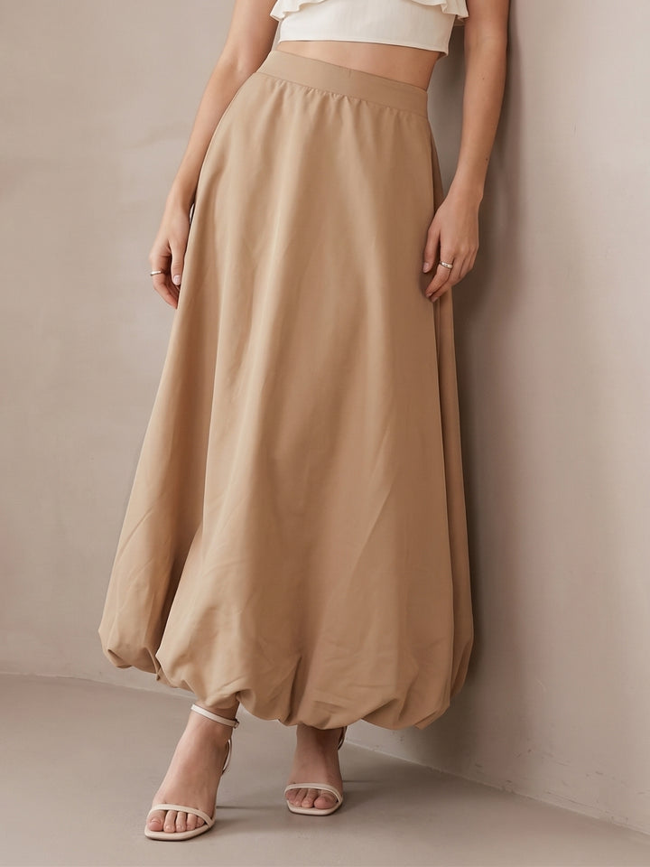 Beige High Waisted Box Pleated Skirt