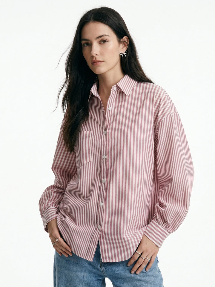 Pink Front Buttoned Striped Shirt