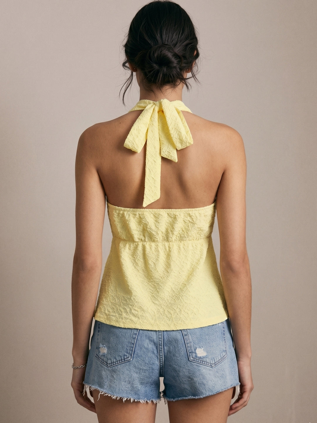 Yellow Halter Neck Scallop Edge Top