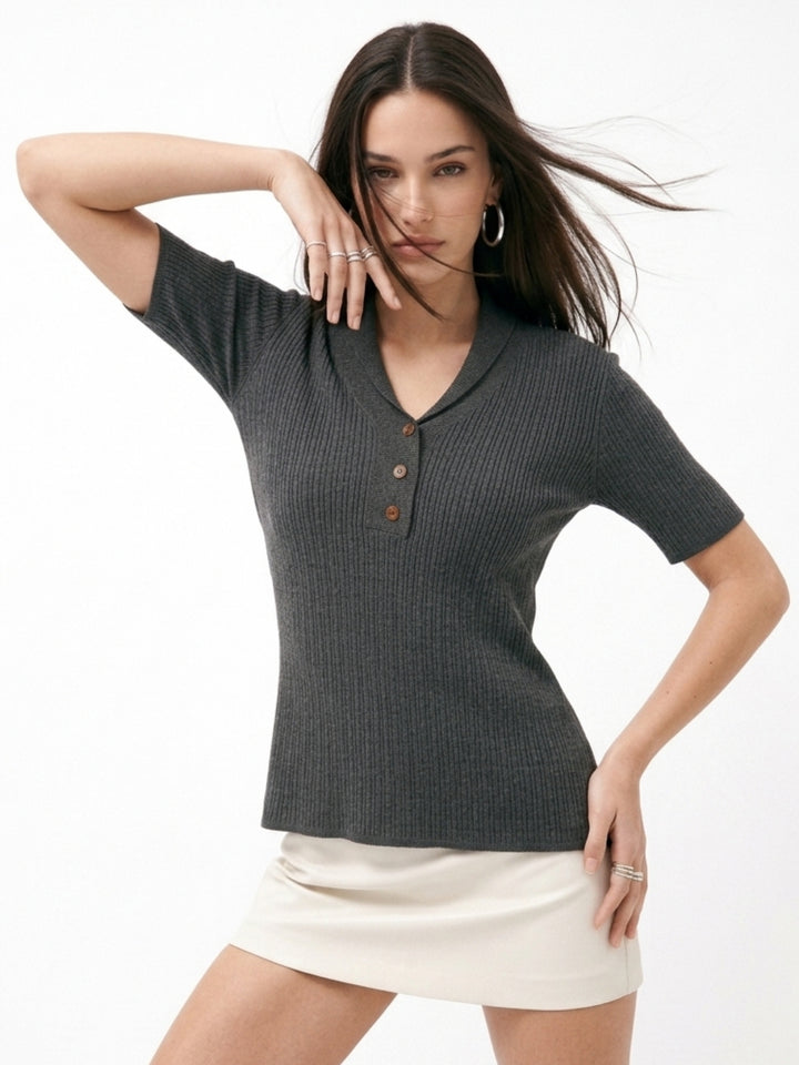Black Collared Neck Textured Top