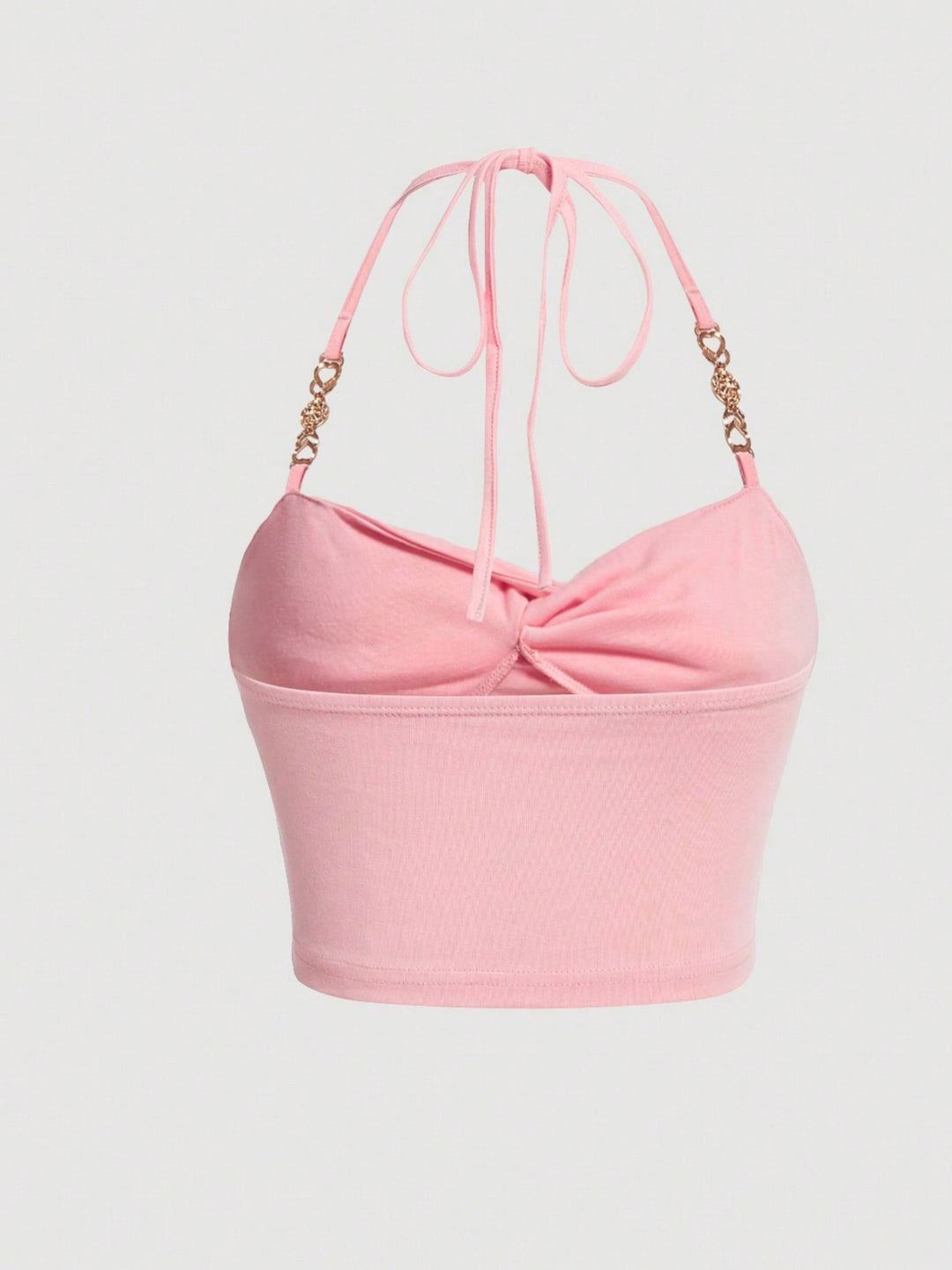 Pink Halter Neck Metal Trim Top