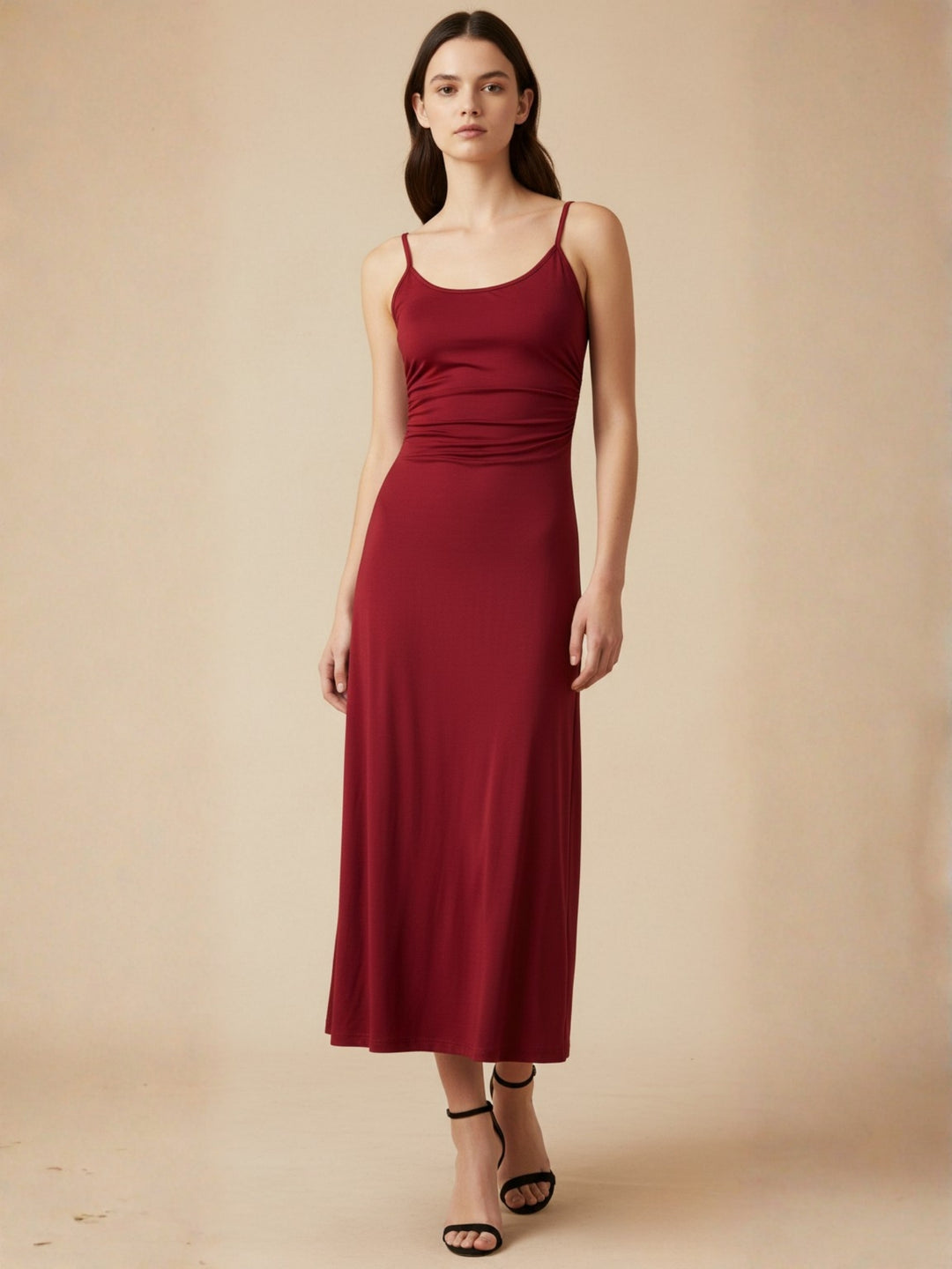 Maroon Spaghetti Strap Flared Dress