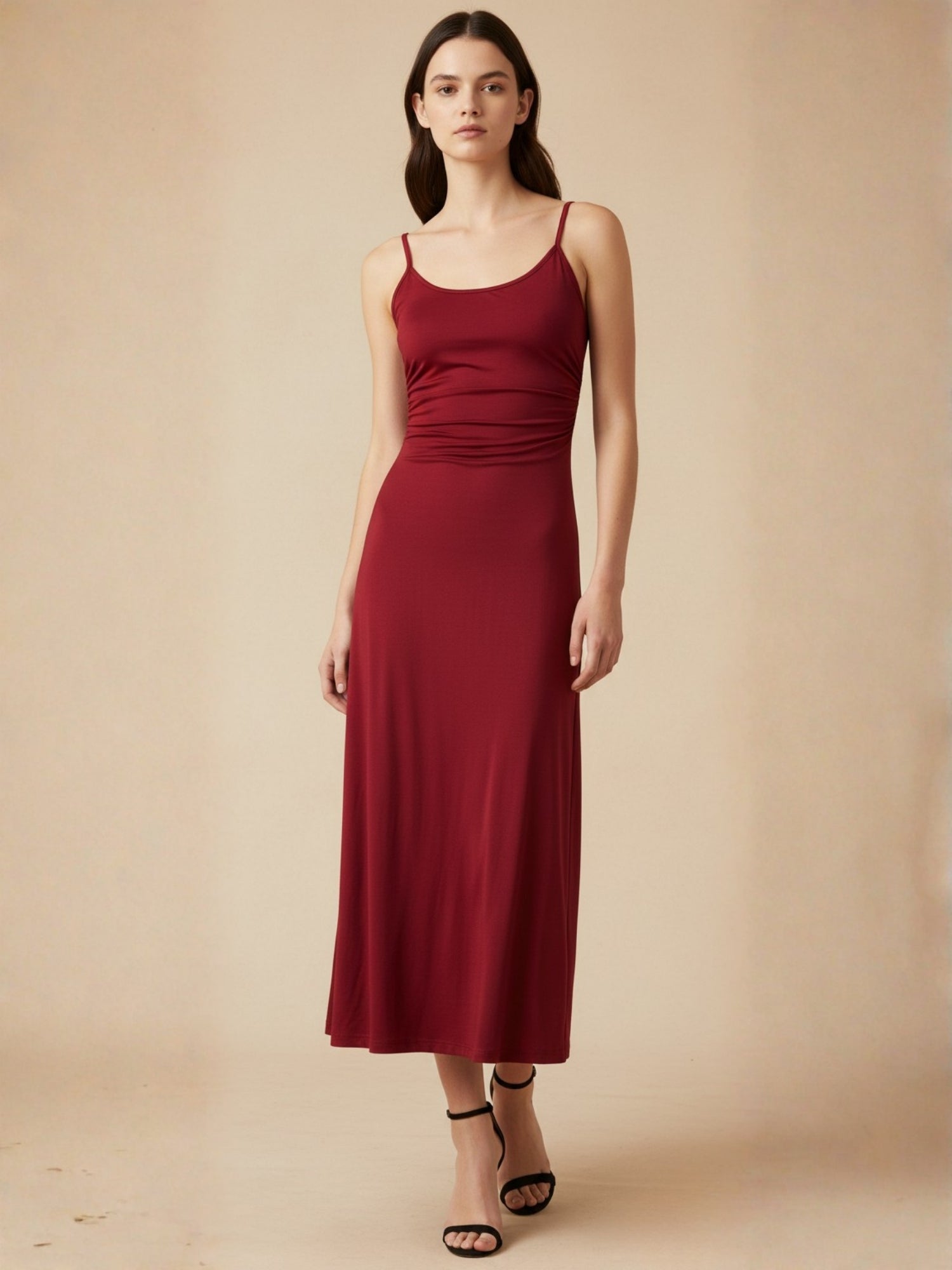 Maroon Spaghetti Strap Flared Dress