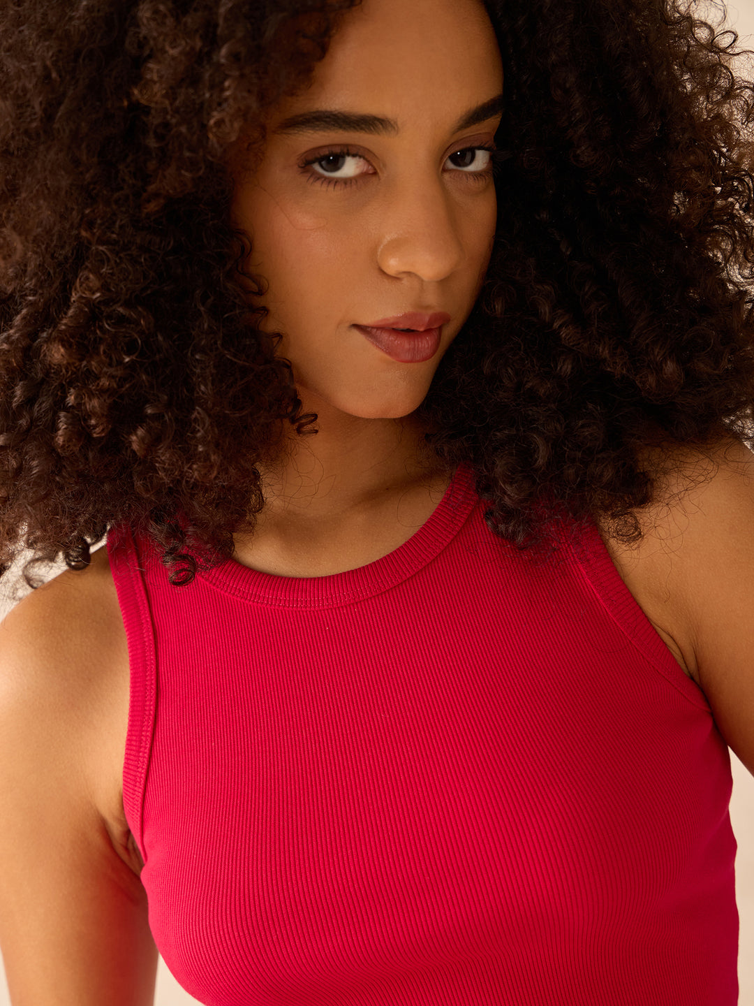 Pink Ribbed Tank Top