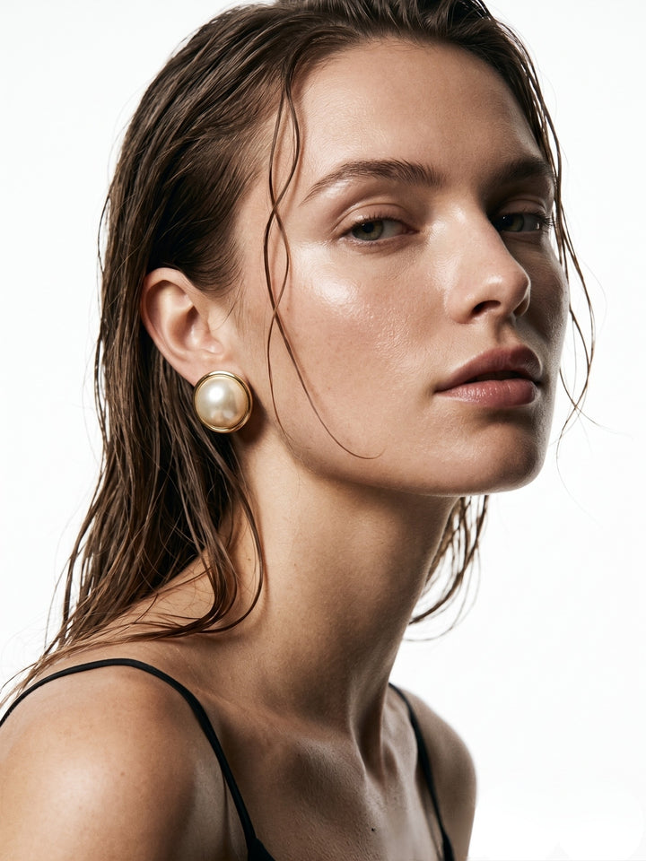 Gold Pearl Metal Earrings