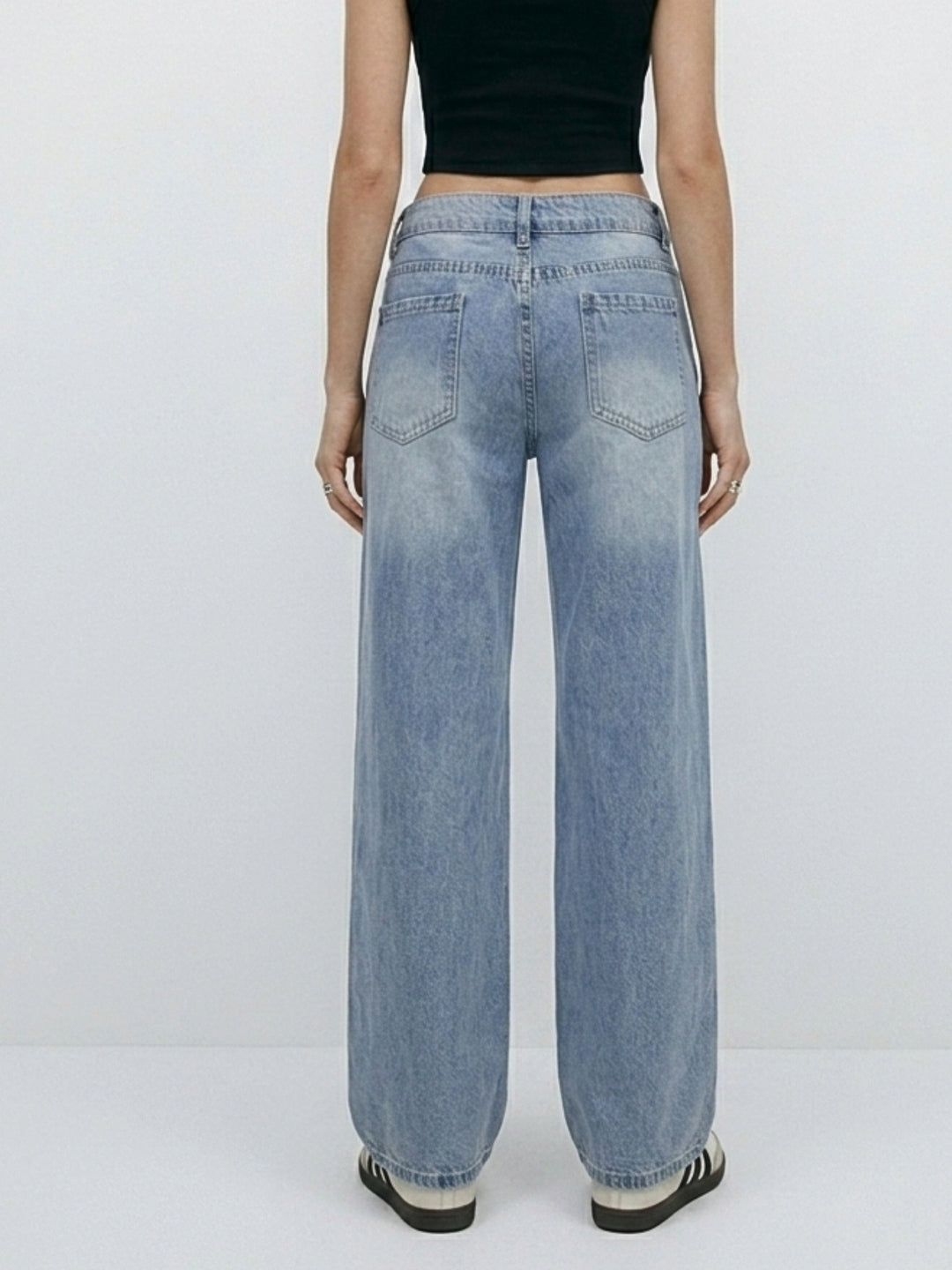 Blue Washed Wide Leg Clean Denims