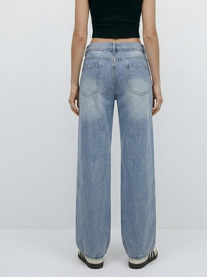Blue Washed Wide Leg Clean Denims
