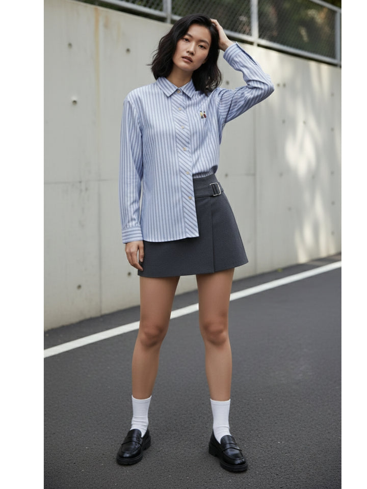 Blue Full Sleeves Collared Stripes Shirts