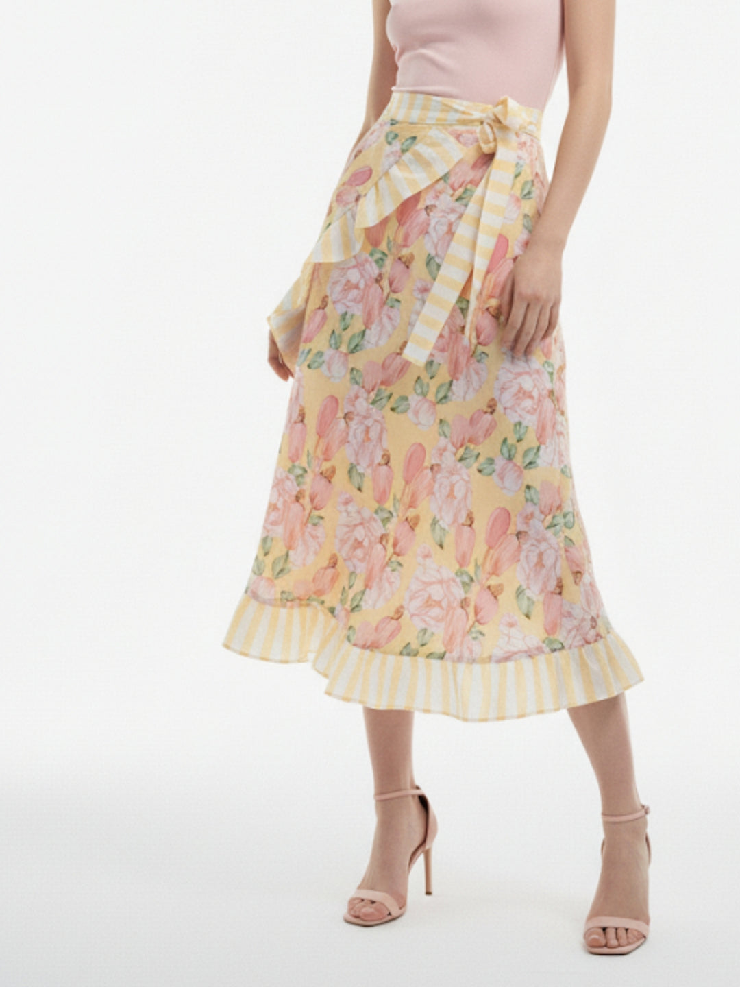 Yellow High Waist Ruffle Detail Skirt