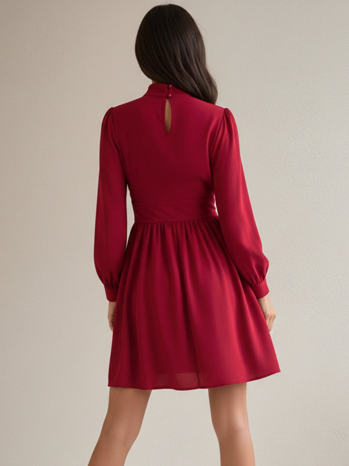 Red Bishop Sleeve Waist Fitted Dress