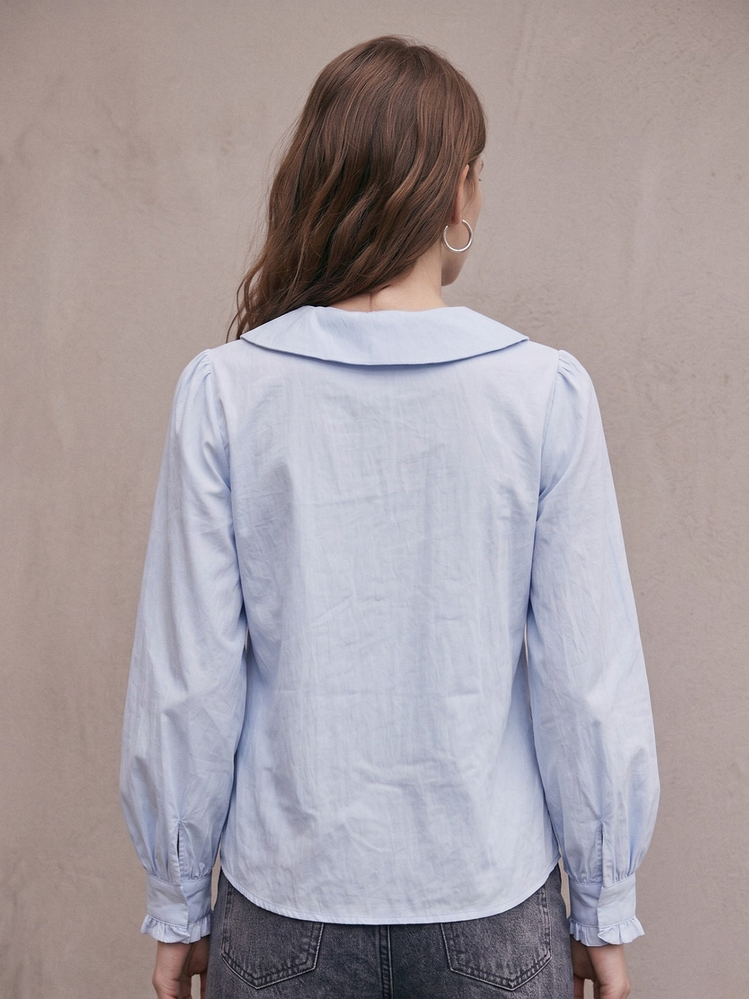 Blue Scallop Placket Peter Pan Shirt
