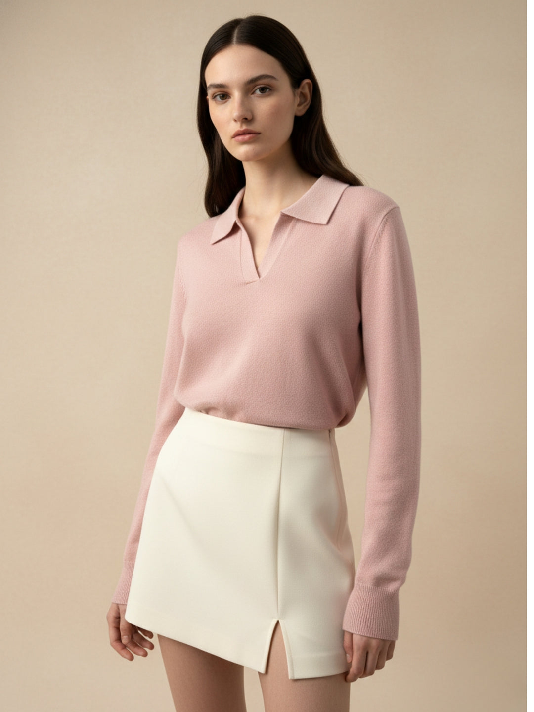 Pink Full Sleeve Collared Neck Sweater