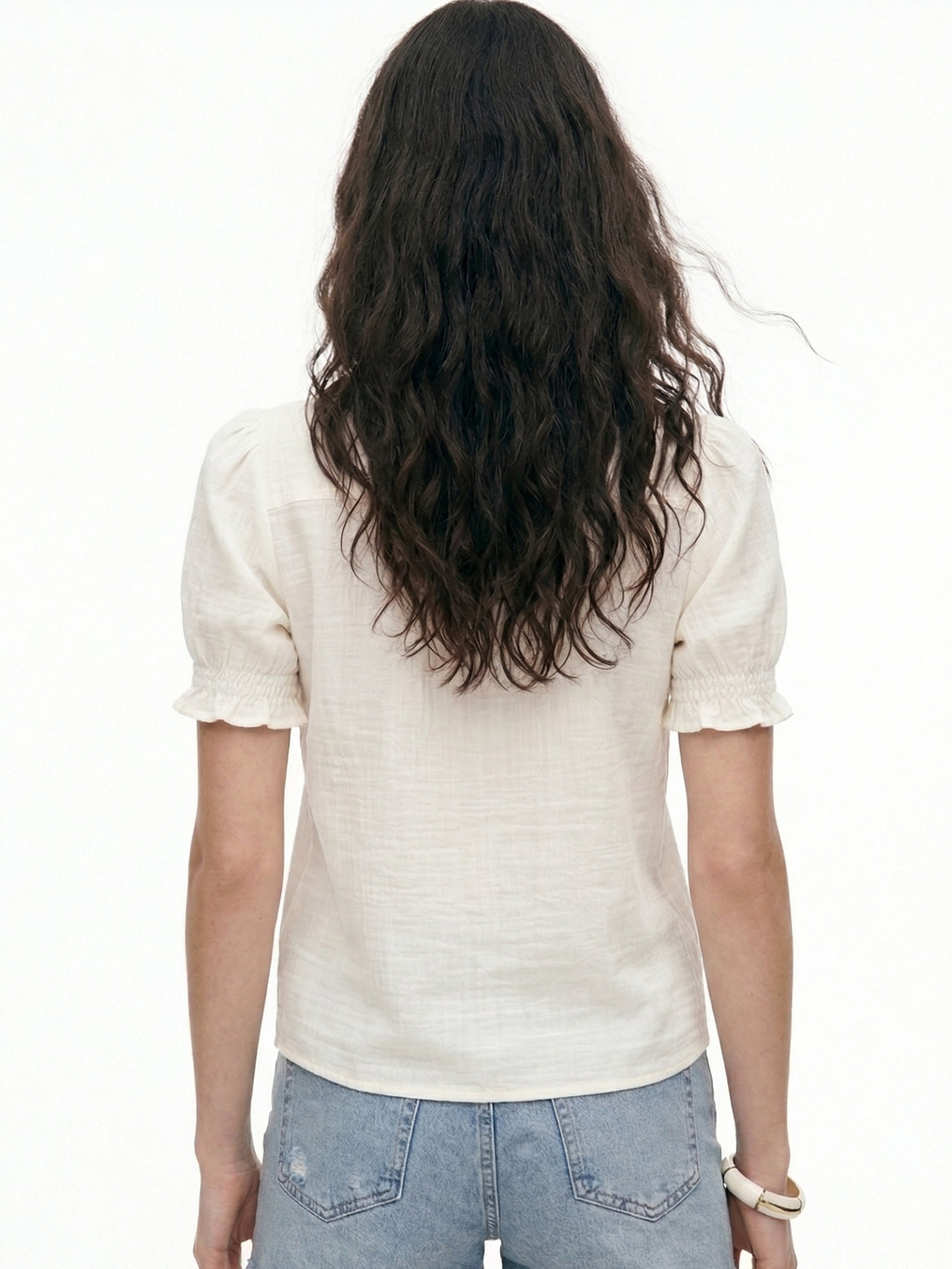 White Off Sleeved Ruffle Hem Top