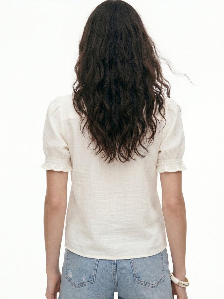 White Off Sleeved Ruffle Hem Top