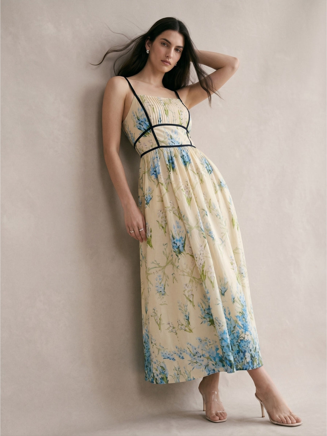 White Spaghetti Strap Floral Printed Dress