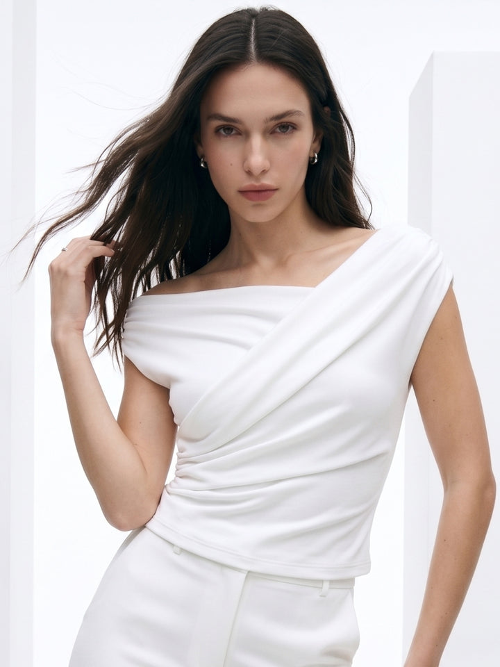 White One Shoulder Wrap Top