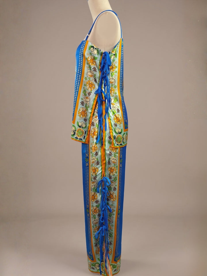 Blue Spaghetti Strap Top And Pant Set