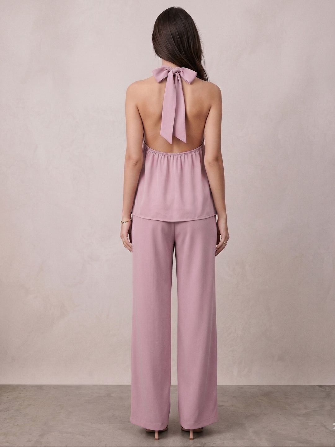 Pink Cross Halter Neck Top And Pant Set