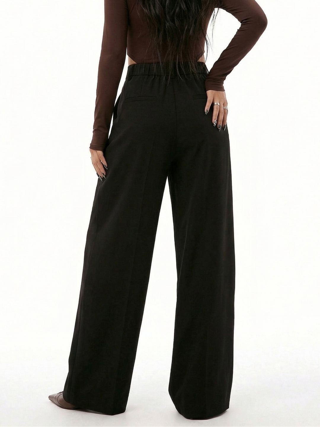 Black High Waist Solid Trousers