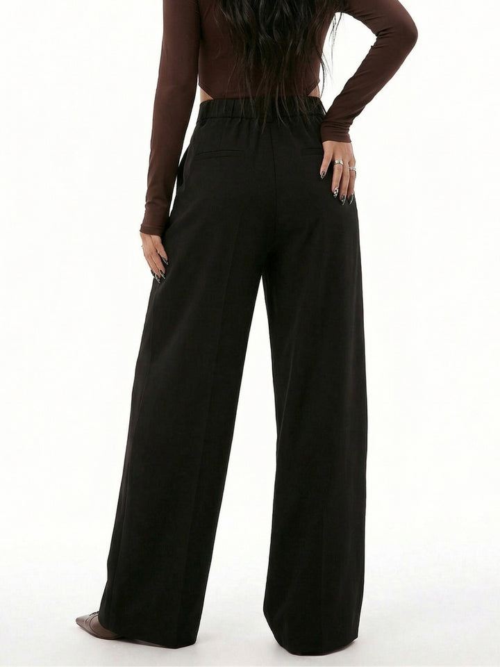 Black High Waist Solid Trousers