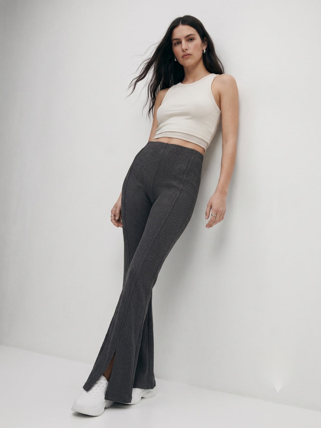 Charcoal Pintuck Flared Trousers
