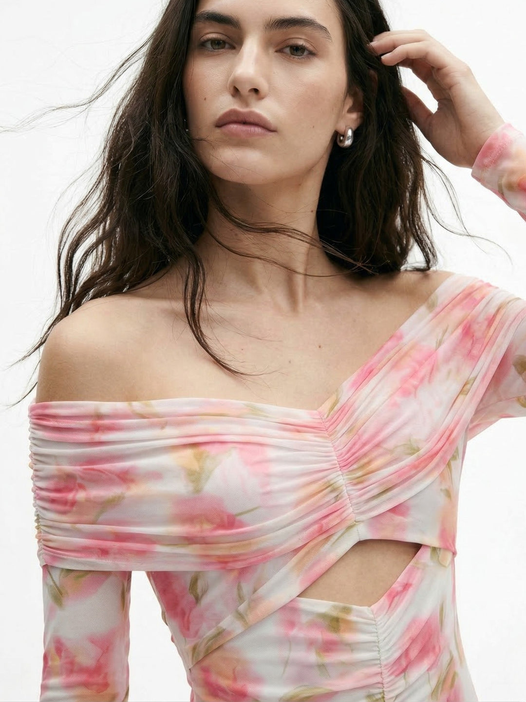 Multi Blurred Floral Cut-Out Mini Dress