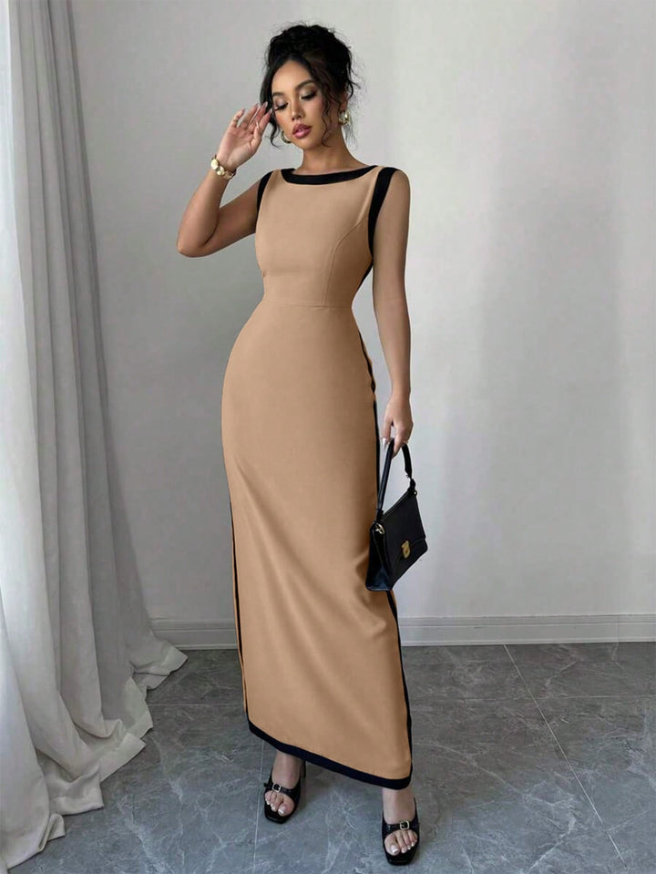 Beige Contrast Detail Dress