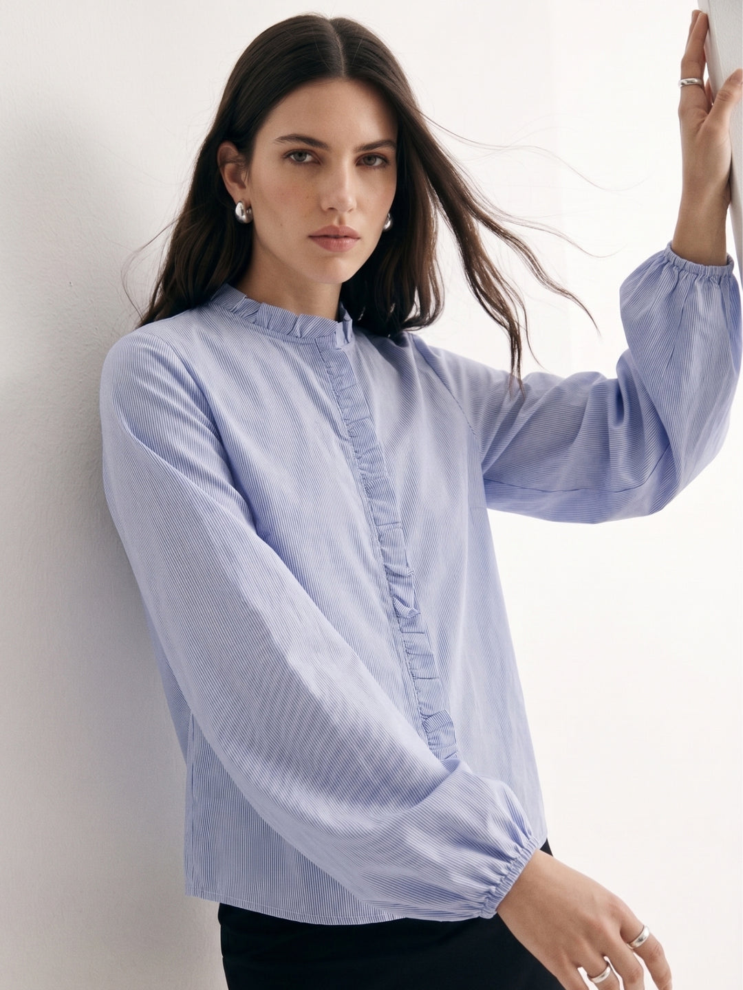 Blue Ruffle Edge Detail Top
