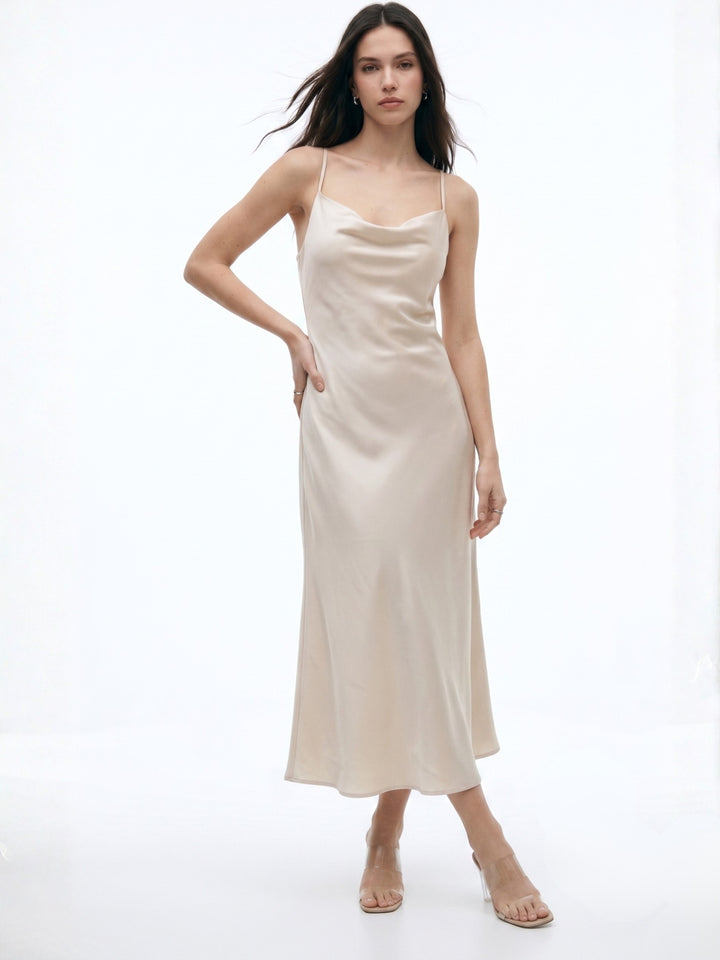 Cream Back Criss-Cross A-Line Dress