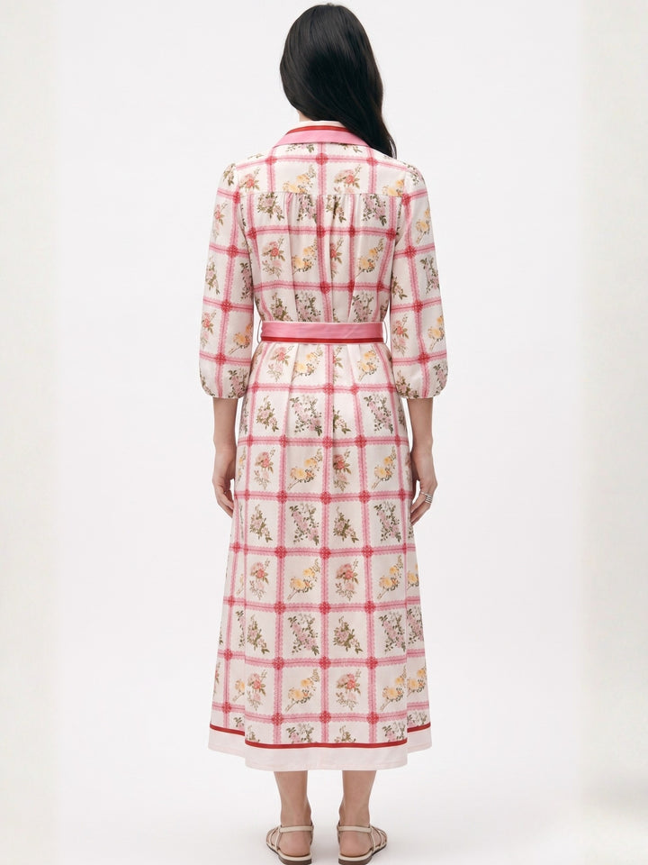 Off White Printed Waist Tie-Up Dress