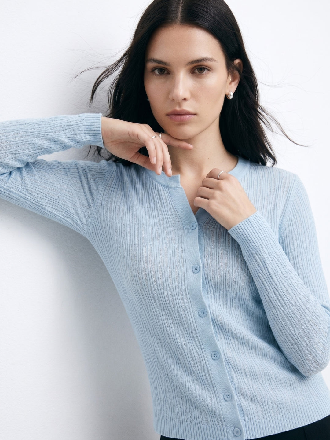 Blue Abstract Textured Cardigan Styled Top