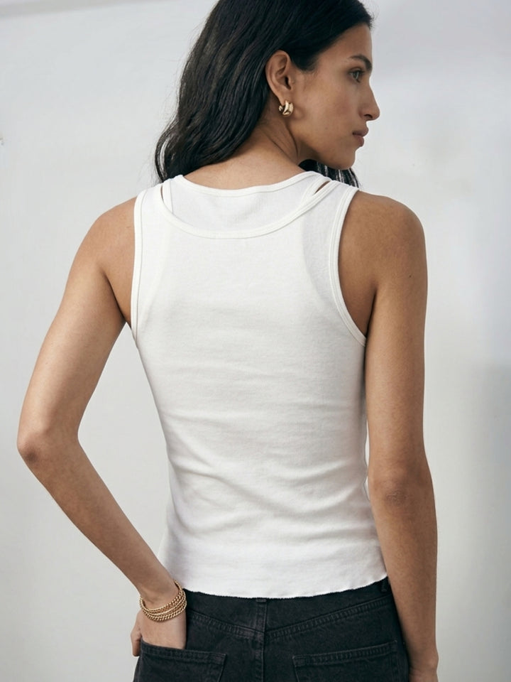 White Sleeveless Double Layered Tank