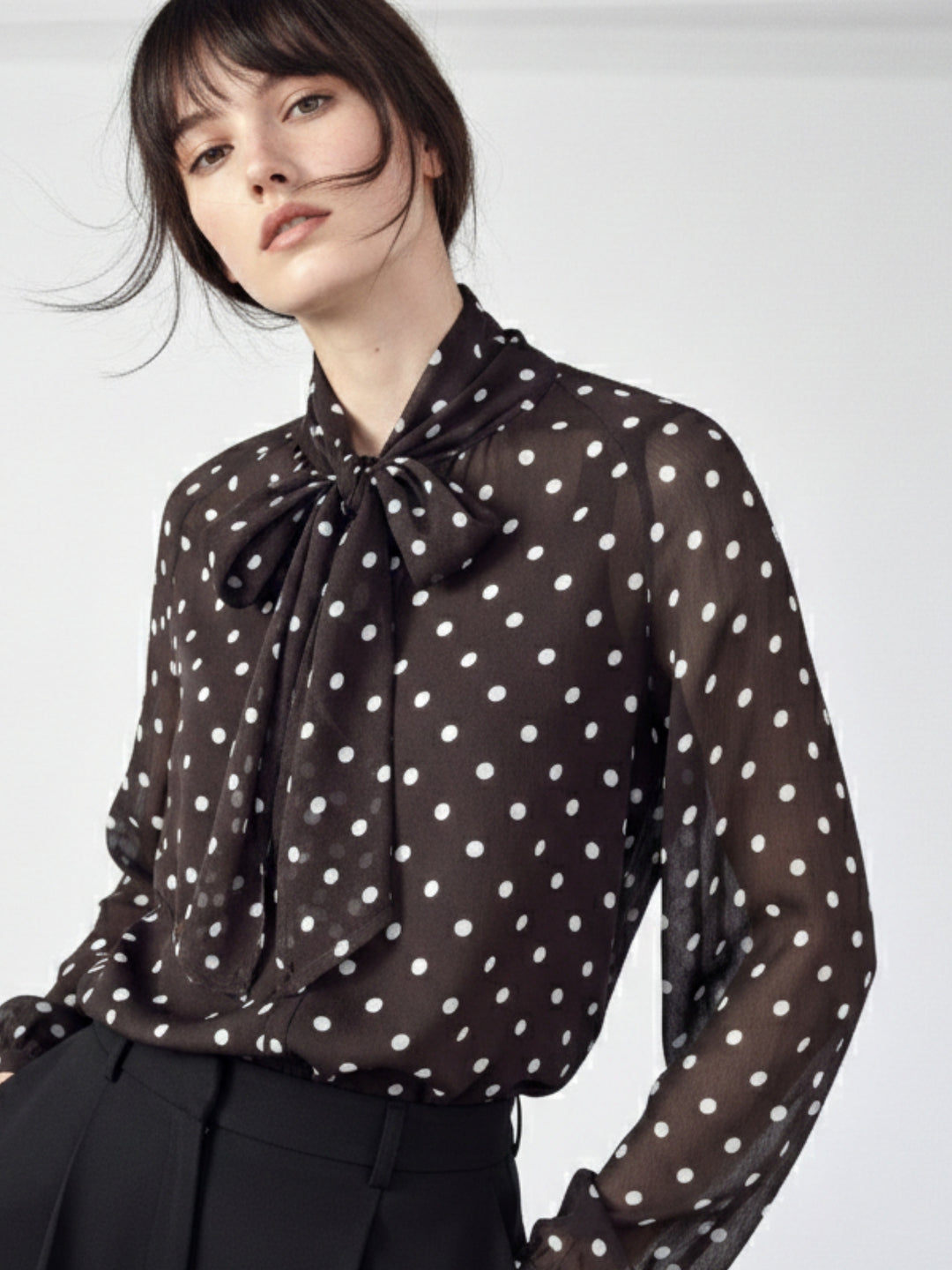Brown Polka Dotted Neck Tie Up Top