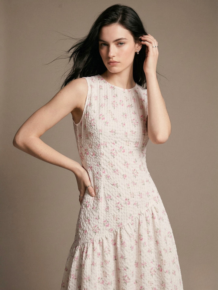 Off White Sleeveless Asymmetrical Midi Dress