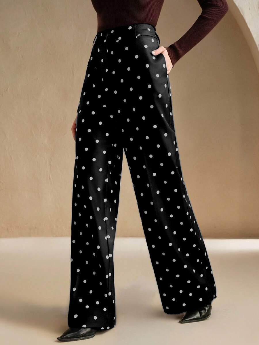 Black High Waist Polka Printed Pant