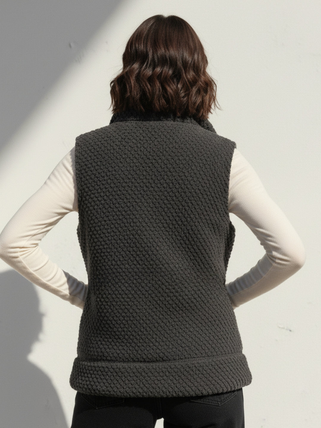 Grey Sleeveless Zip Front Textured Jacket