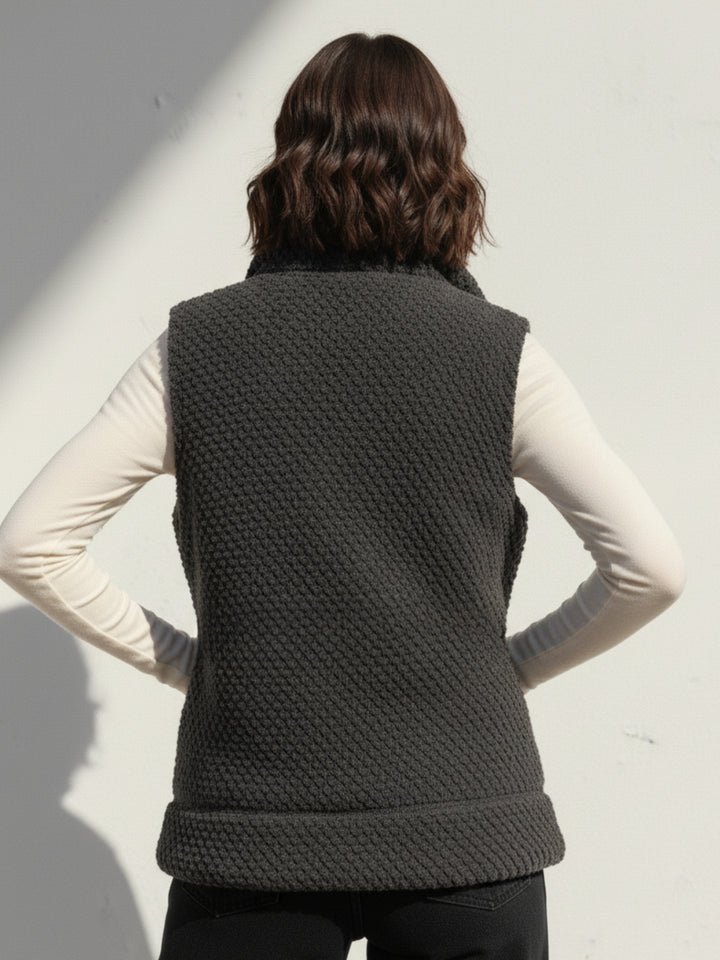Grey Sleeveless Zip Front Textured Jacket