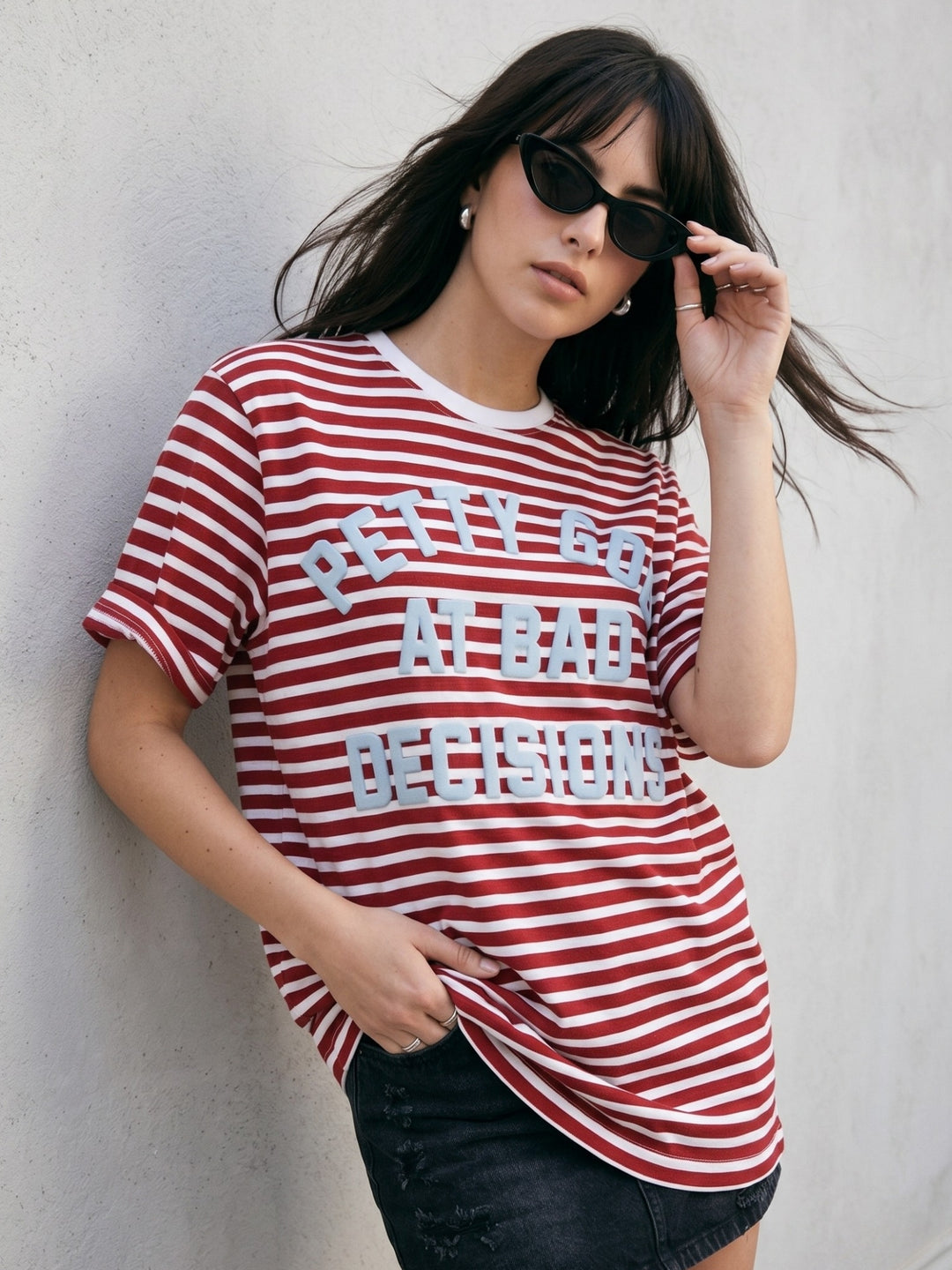 Multi Oversized Striped Graphic Printed T-Shirt