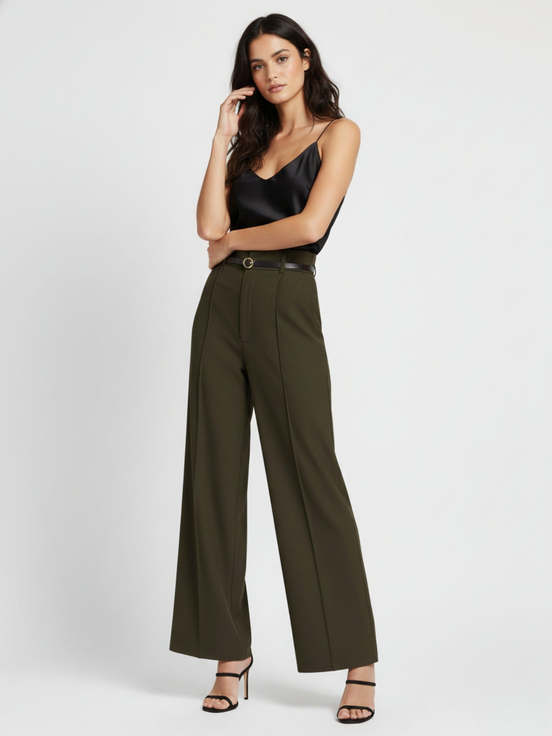 Olive High Waist Front Pleated Pant