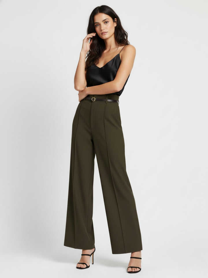 Olive High Waist Front Pleated Pant